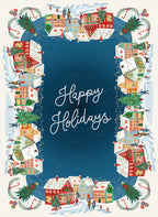 Happy Holidays kitchen towel variant 1 in mixed linen, festive greeting print