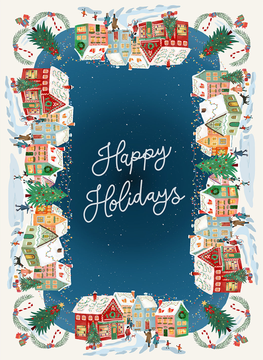 Happy Holidays kitchen towel variant 1 in mixed linen, festive greeting print