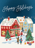 Happy Holidays kitchen towel variant 1 in mixed linen, festive greeting print