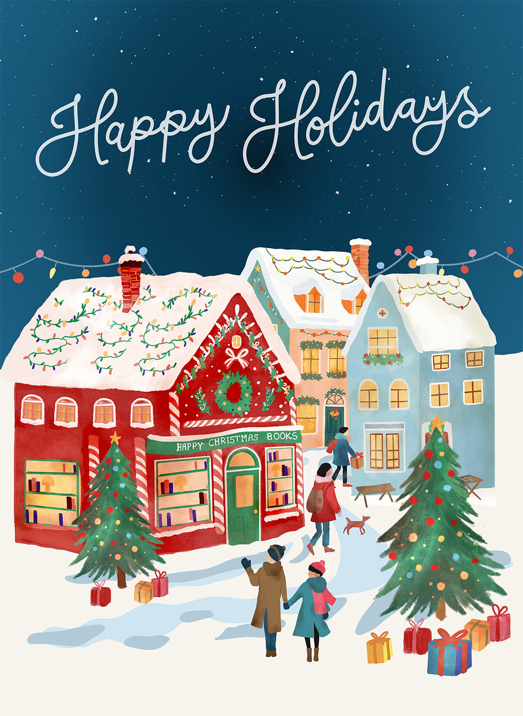 Happy Holidays kitchen towel variant 1 in mixed linen, festive greeting print