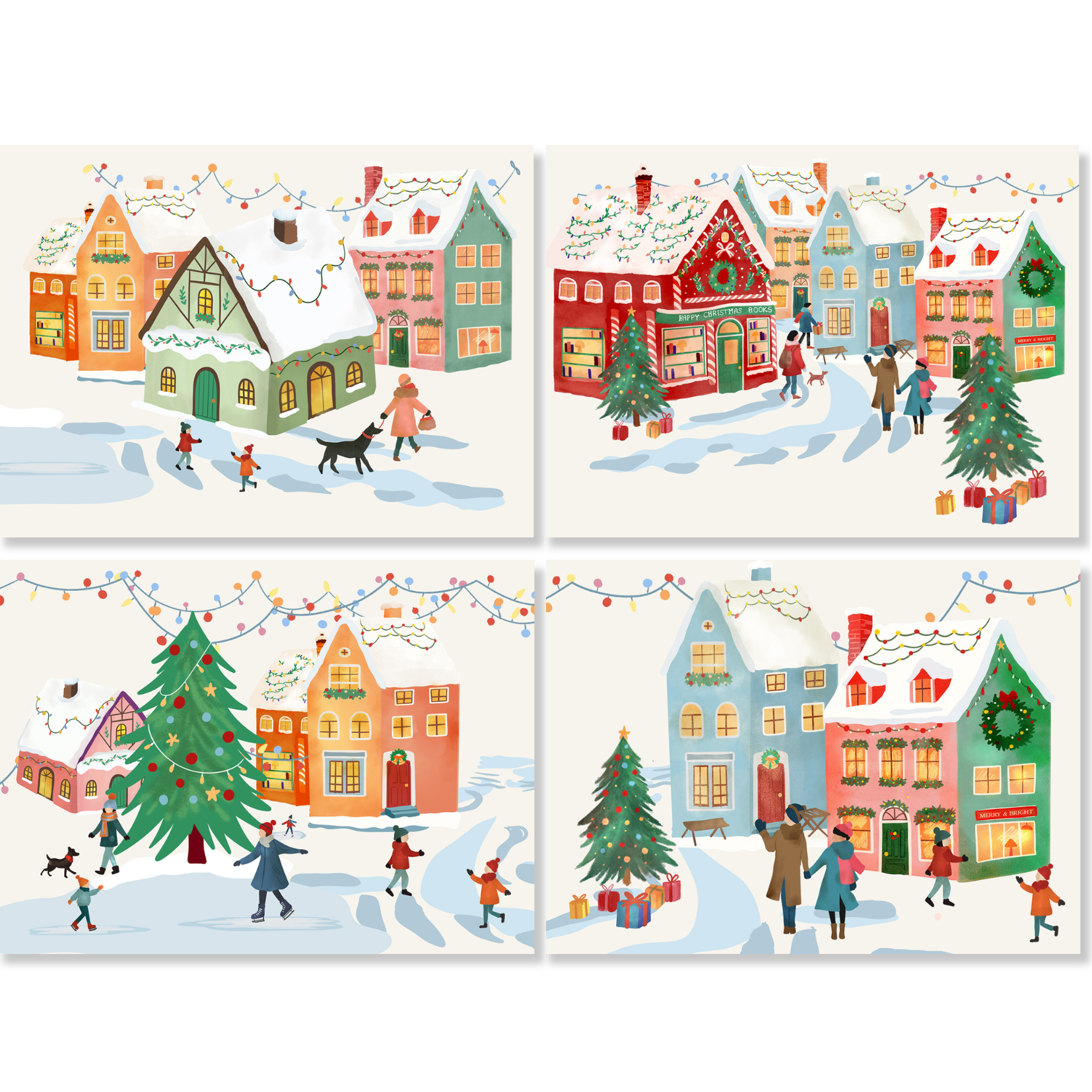 Happy Holidays set of 4 placemats in mixed linen, festive greeting print