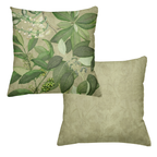 Hedycarya velvet cushion in green variant with botanical print