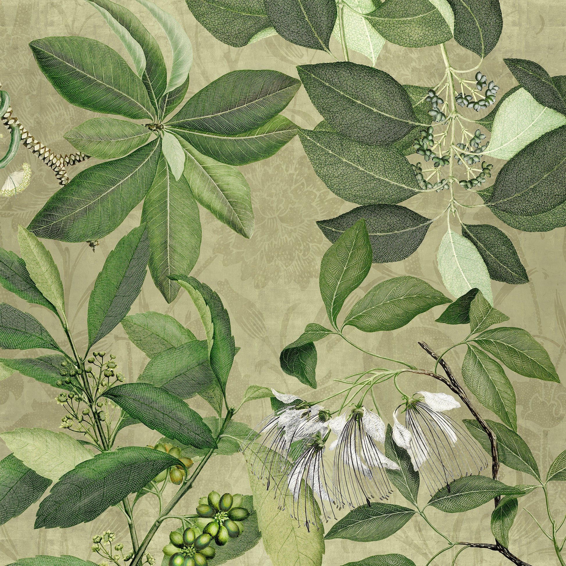 Hedycarya tablecloth premium linen in 180x180 cm with digitally printed decorative design