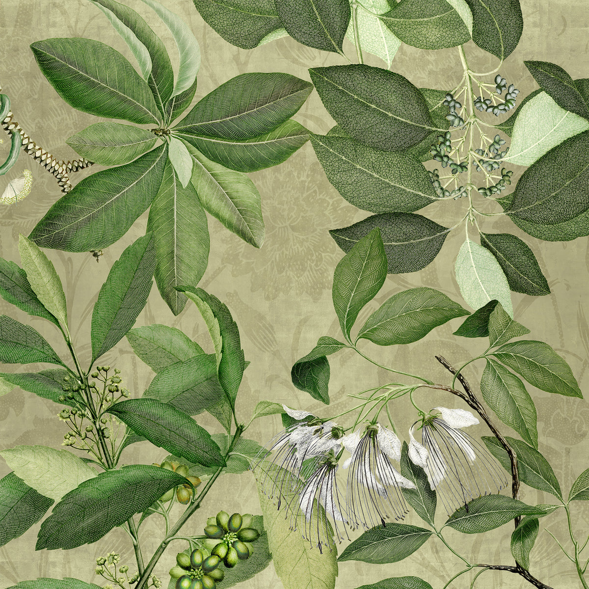 Hedycarya tablecloth premium linen in 180x180 cm with digitally printed decorative design