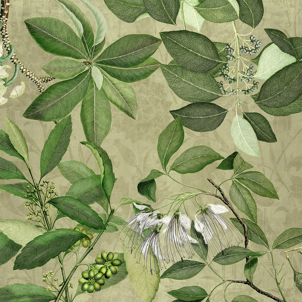 Hedycarya tablecloth premium linen in 180x180 cm with digitally printed decorative design