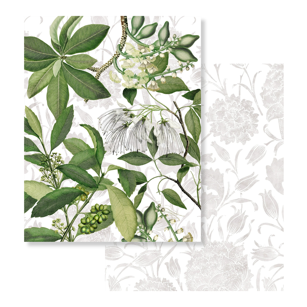 Hedycarya velvet plaid in white variant with botanical print