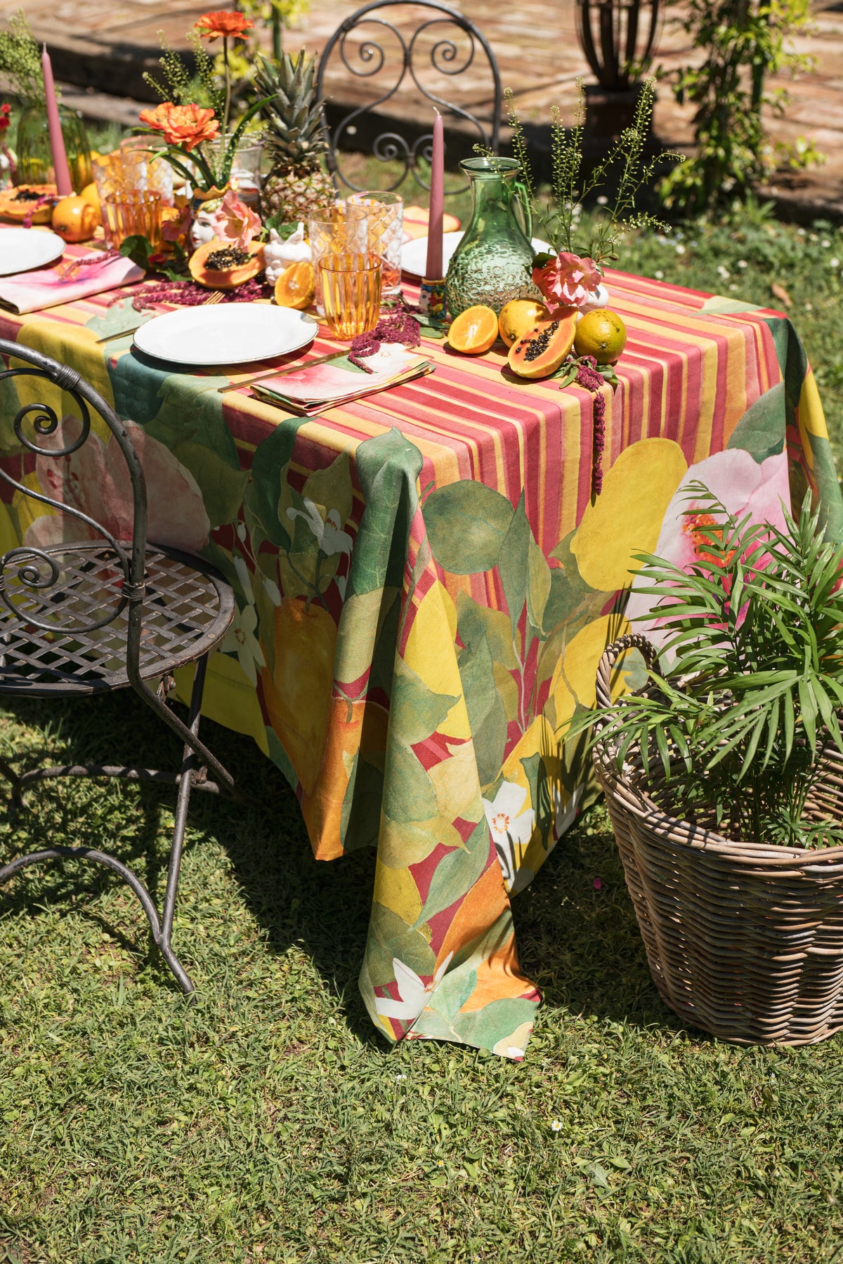 Premium Linen Tablecloth «Ibiscus» 100% Made in Italy