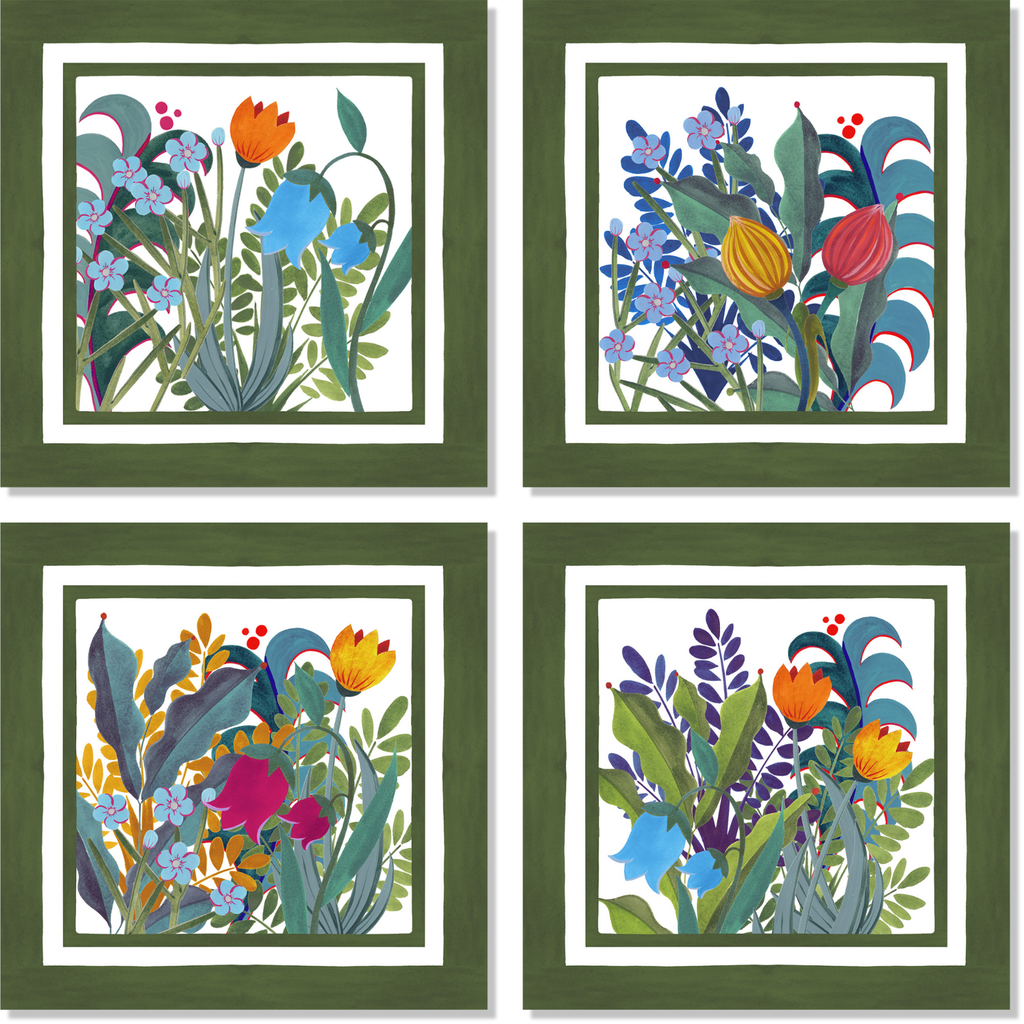 Set of 4 Napkins Satin Jardin Magique 100% Made in Italy
