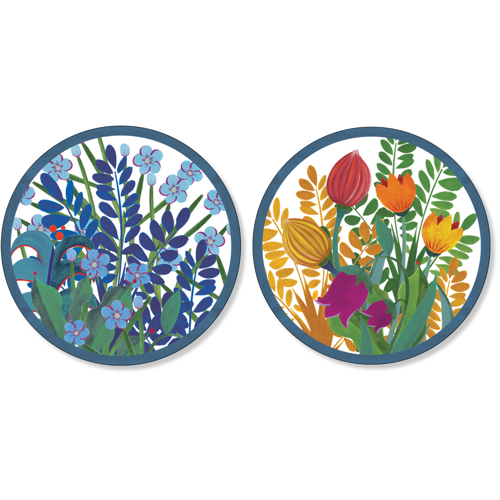 Set of 2 coasters Jardin Magique wood cork