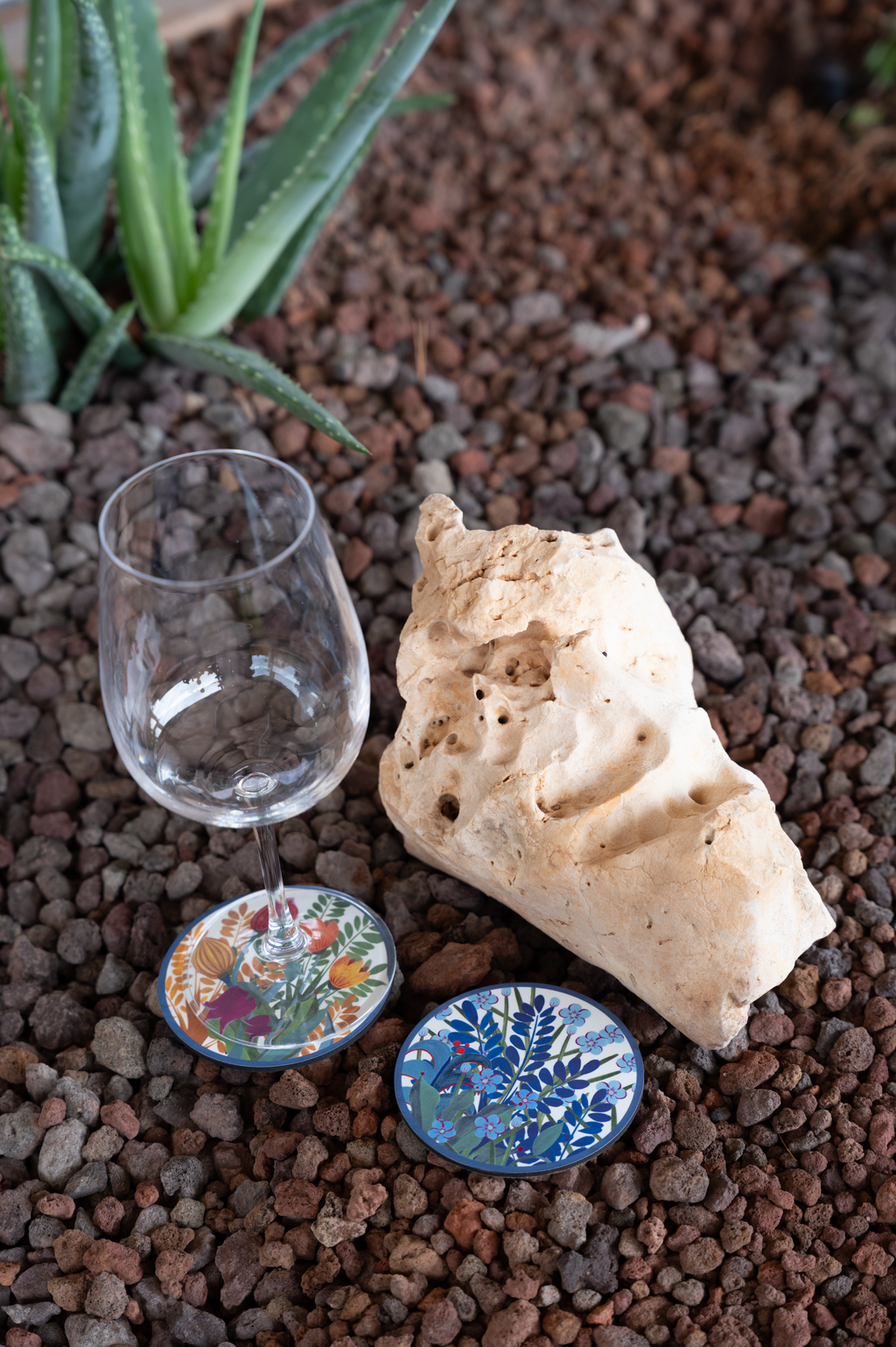 Set of 2 coasters Jardin Magique wood cork