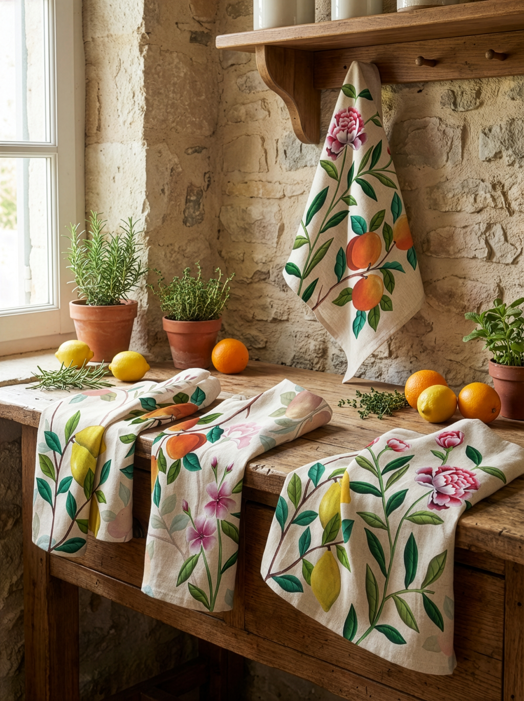 Set 4 Napkins Premium Linen Les Agrumes 100% Made in Italy