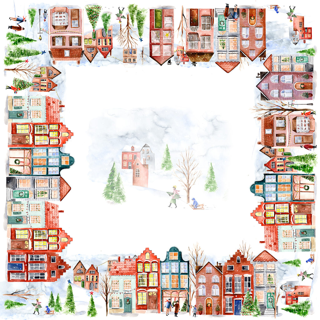 Jolin tablecloth in mixed linen, 180x270 cm, illustrated festive print