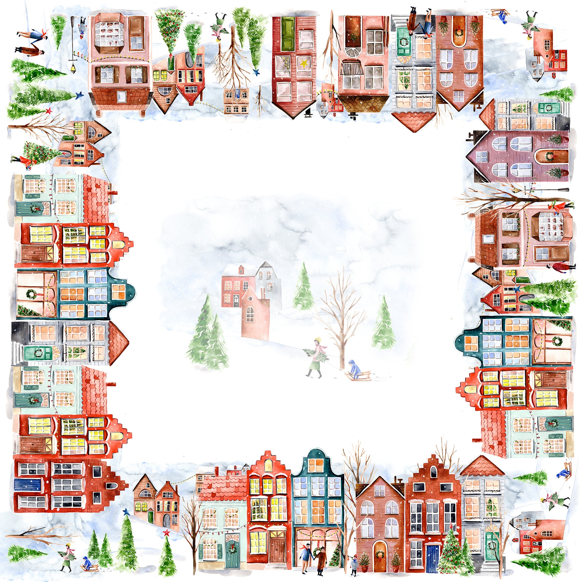 Jolin tablecloth in mixed linen, 180x270 cm, illustrated festive print