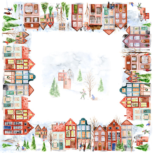 Jolin tablecloth in mixed linen, 180x270 cm, illustrated festive print