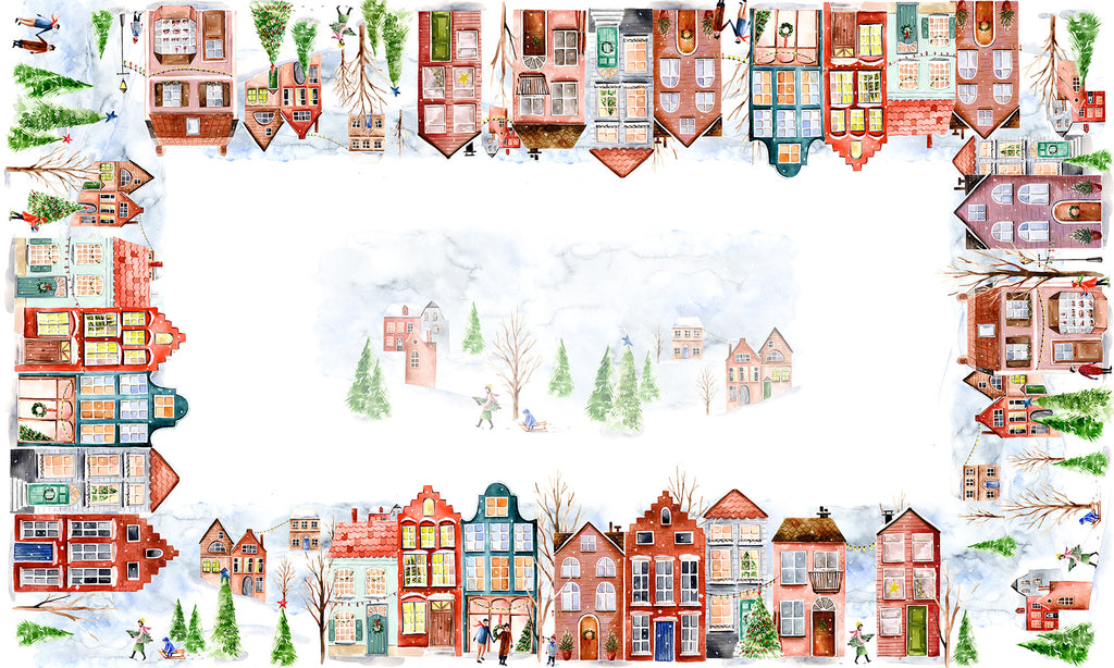 Jolin tablecloth in mixed linen, 150x250 cm, illustrated festive print