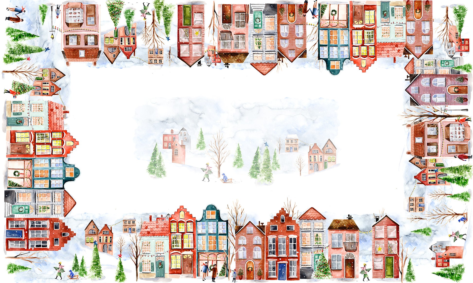 Jolin tablecloth in mixed linen, 150x250 cm, illustrated festive print