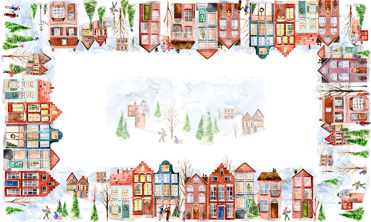 Jolin tablecloth in mixed linen, 150x250 cm, illustrated festive print