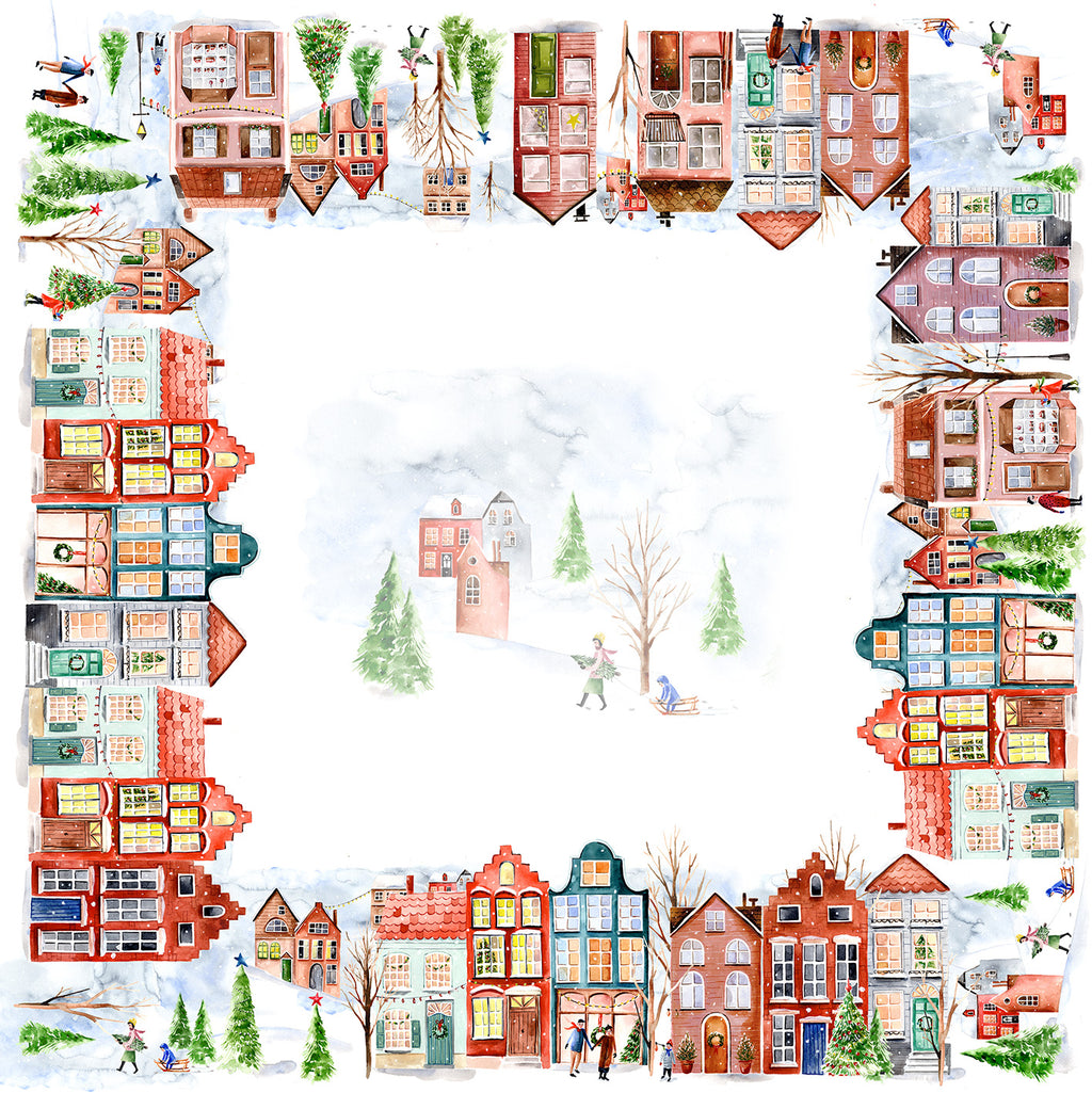 Jolin tablecloth in mixed linen, 180x180 cm, illustrated festive print