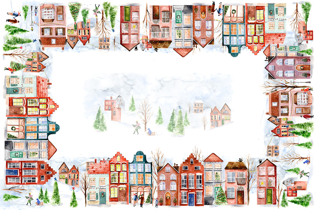 Jolin tablecloth in mixed linen, 180x270 cm, illustrated festive print