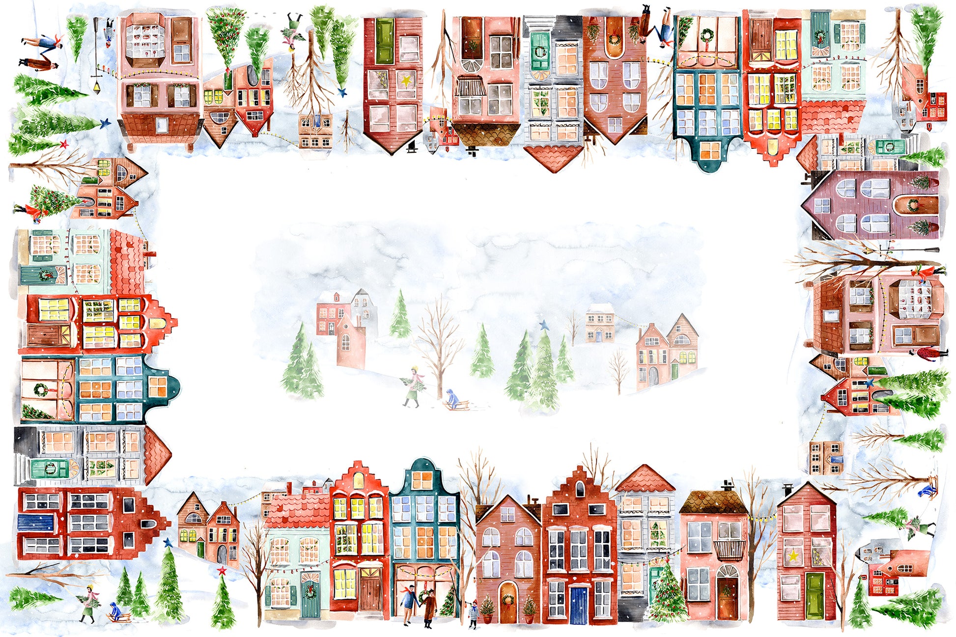 Jolin tablecloth in mixed linen, 180x270 cm, illustrated festive print