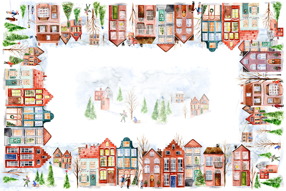 Jolin tablecloth in mixed linen, 180x270 cm, illustrated festive print