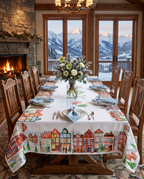 Jolin tablecloth in mixed linen, 120x120 cm, illustrated festive print