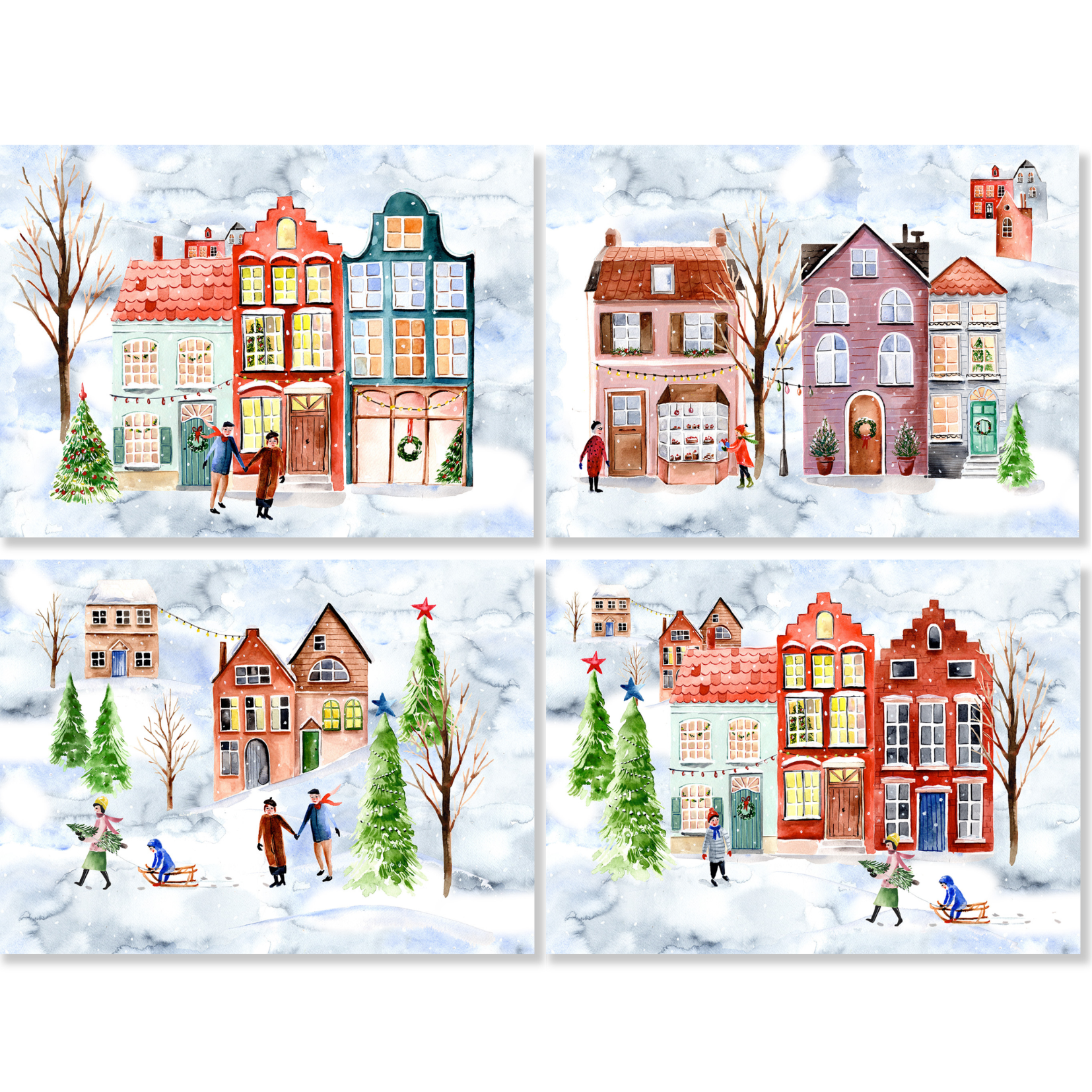 Jolin set of 4 placemats in mixed linen, illustrated festive print