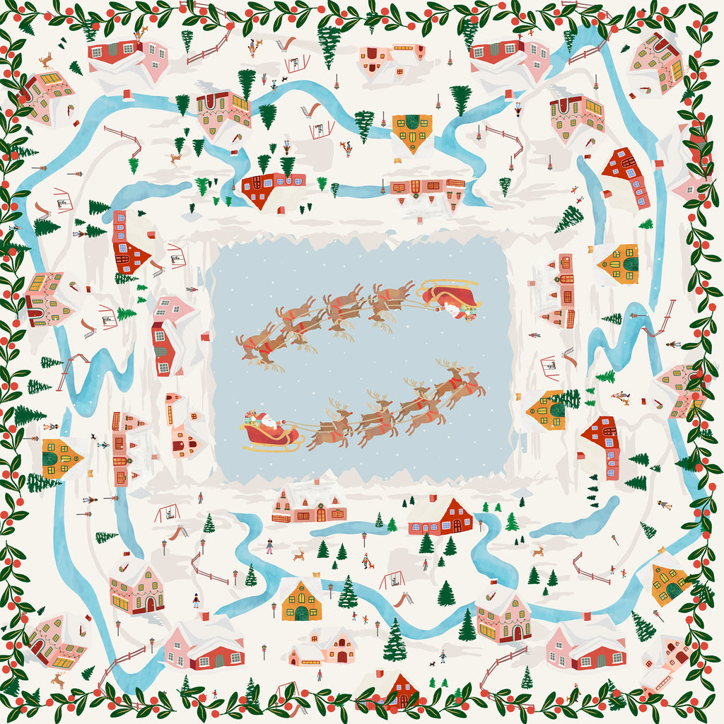 Landscapes tablecloth in mixed linen, 180x270 cm, winter landscape print