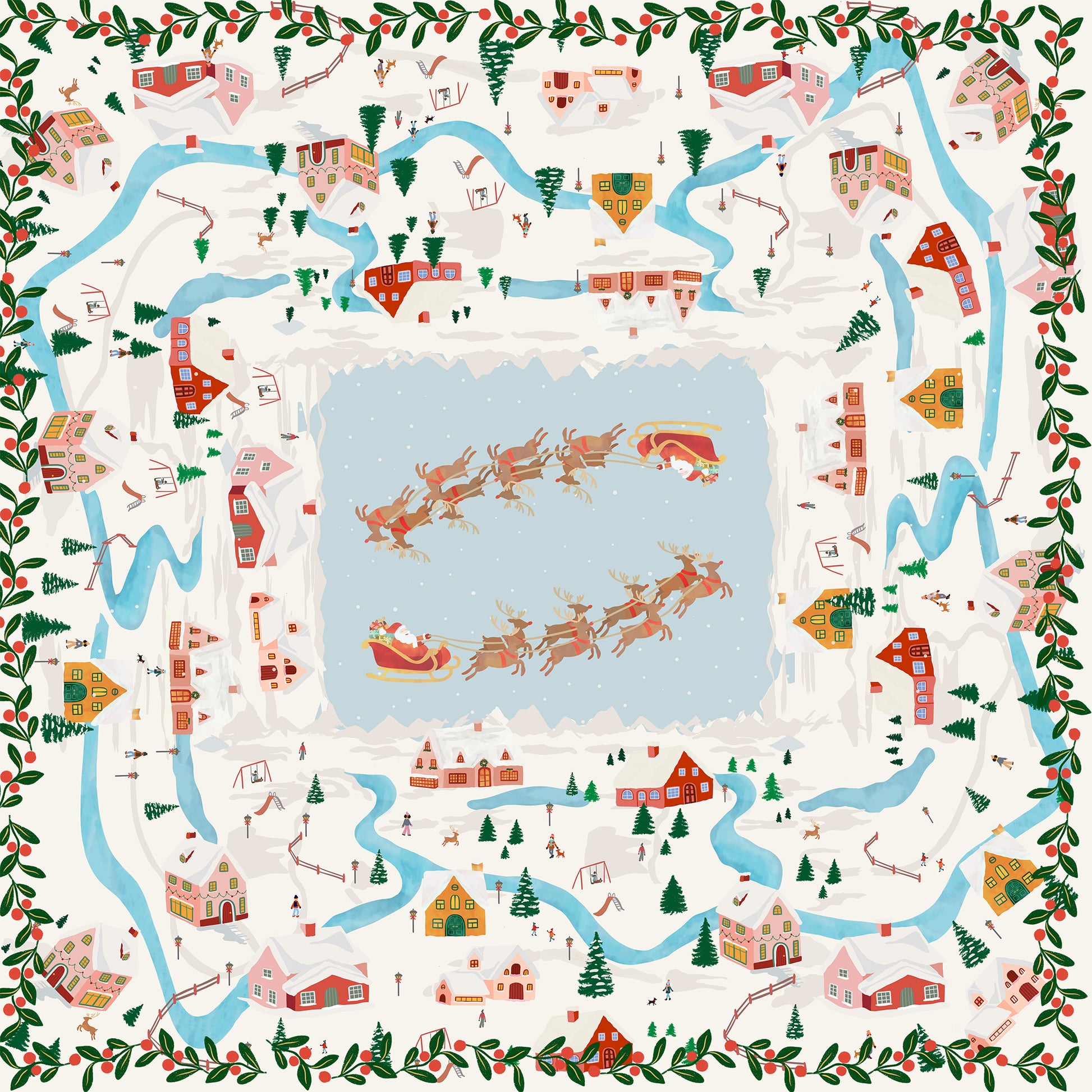 Landscapes tablecloth in mixed linen, 180x270 cm, winter landscape print