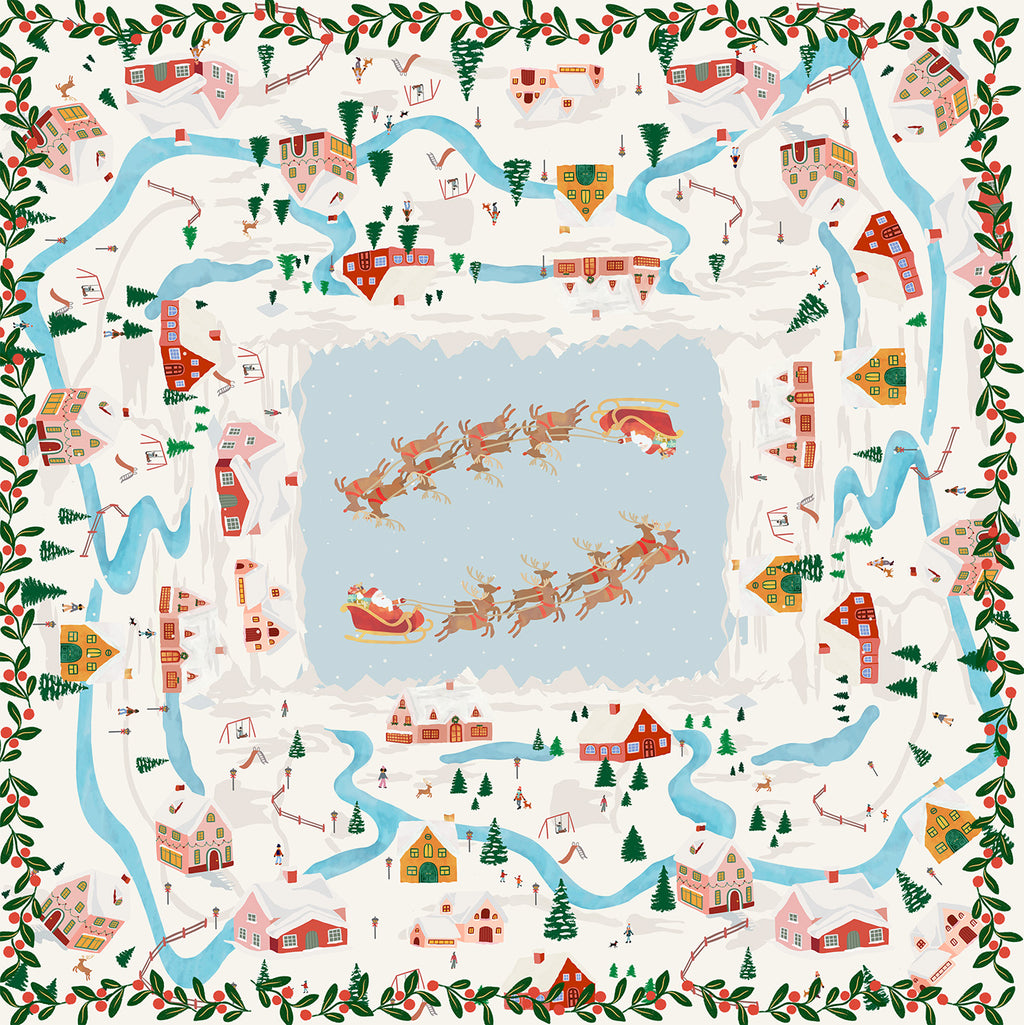 Landscapes tablecloth in mixed linen, 120x120 cm, winter landscape print