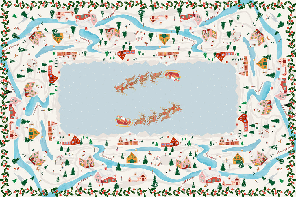 Landscapes tablecloth in mixed linen, 180x270 cm, winter landscape print