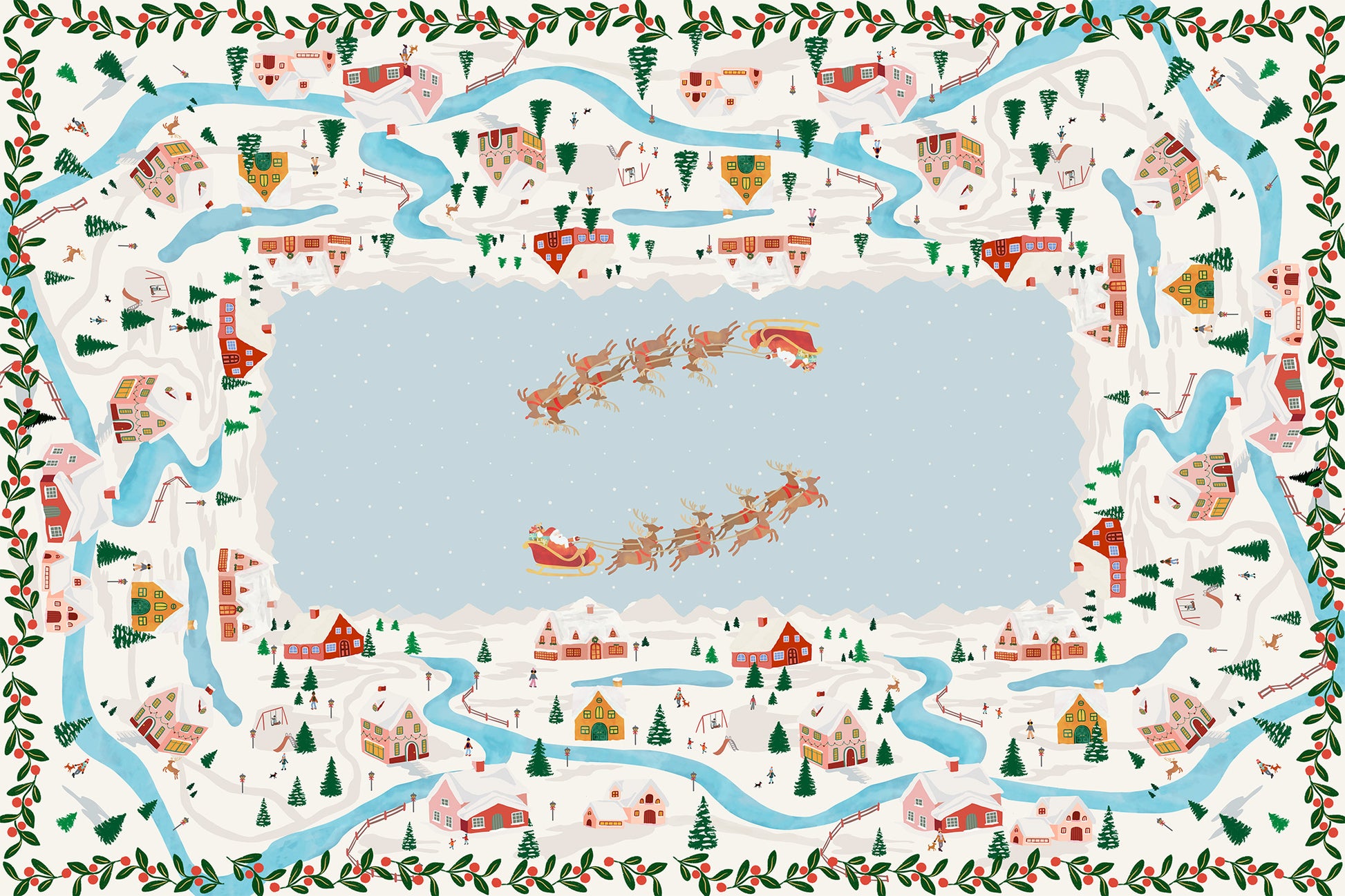 Landscapes tablecloth in mixed linen, 180x270 cm, winter landscape print