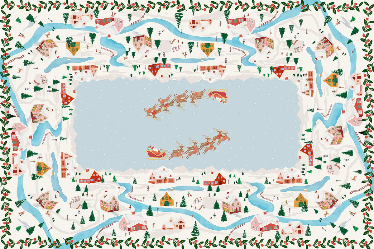 Landscapes tablecloth in mixed linen, 180x270 cm, winter landscape print