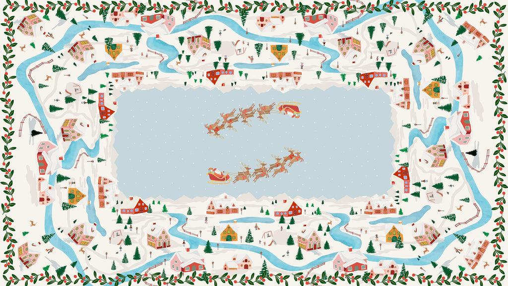 Landscapes tablecloth in mixed linen, 180x320 cm, winter landscape print
