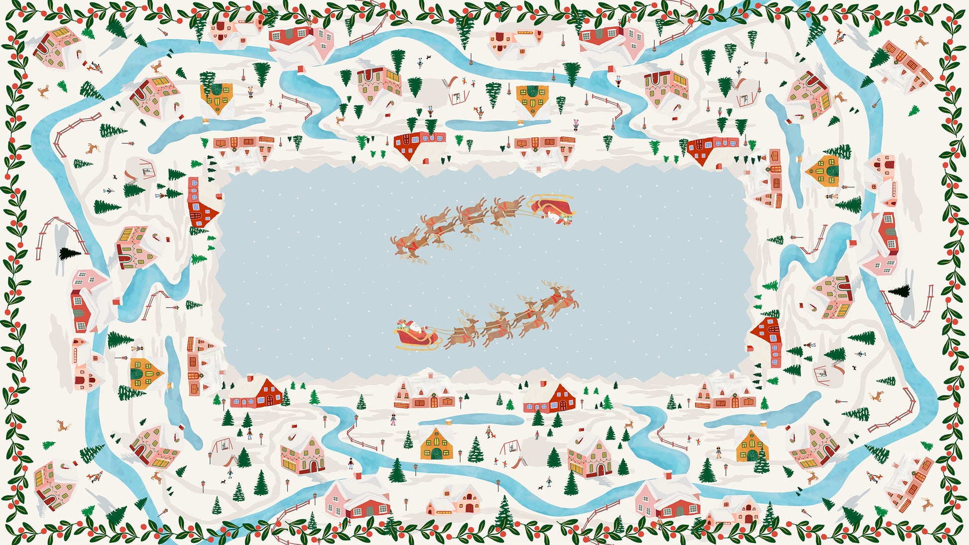 Landscapes tablecloth in mixed linen, 180x320 cm, winter landscape print
