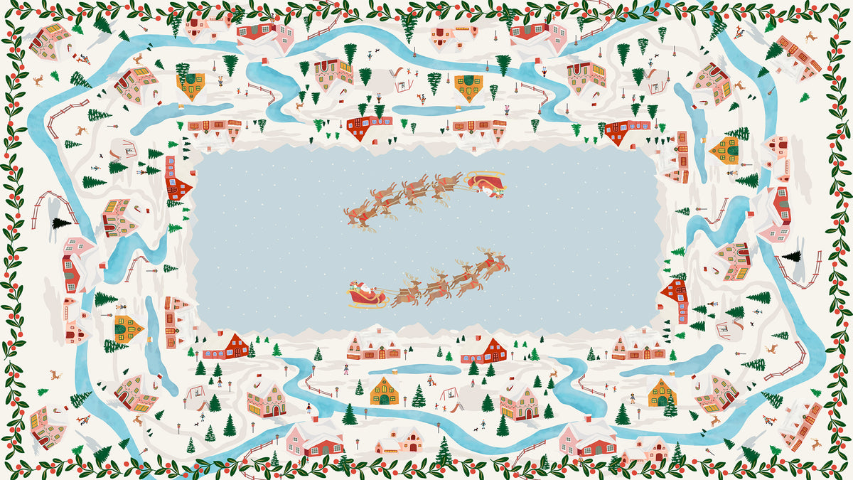 Landscapes tablecloth in mixed linen, 180x320 cm, winter landscape print