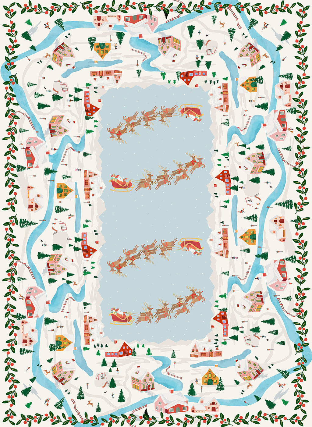 Landscapes kitchen towel variant 1 in mixed linen, winter landscape print