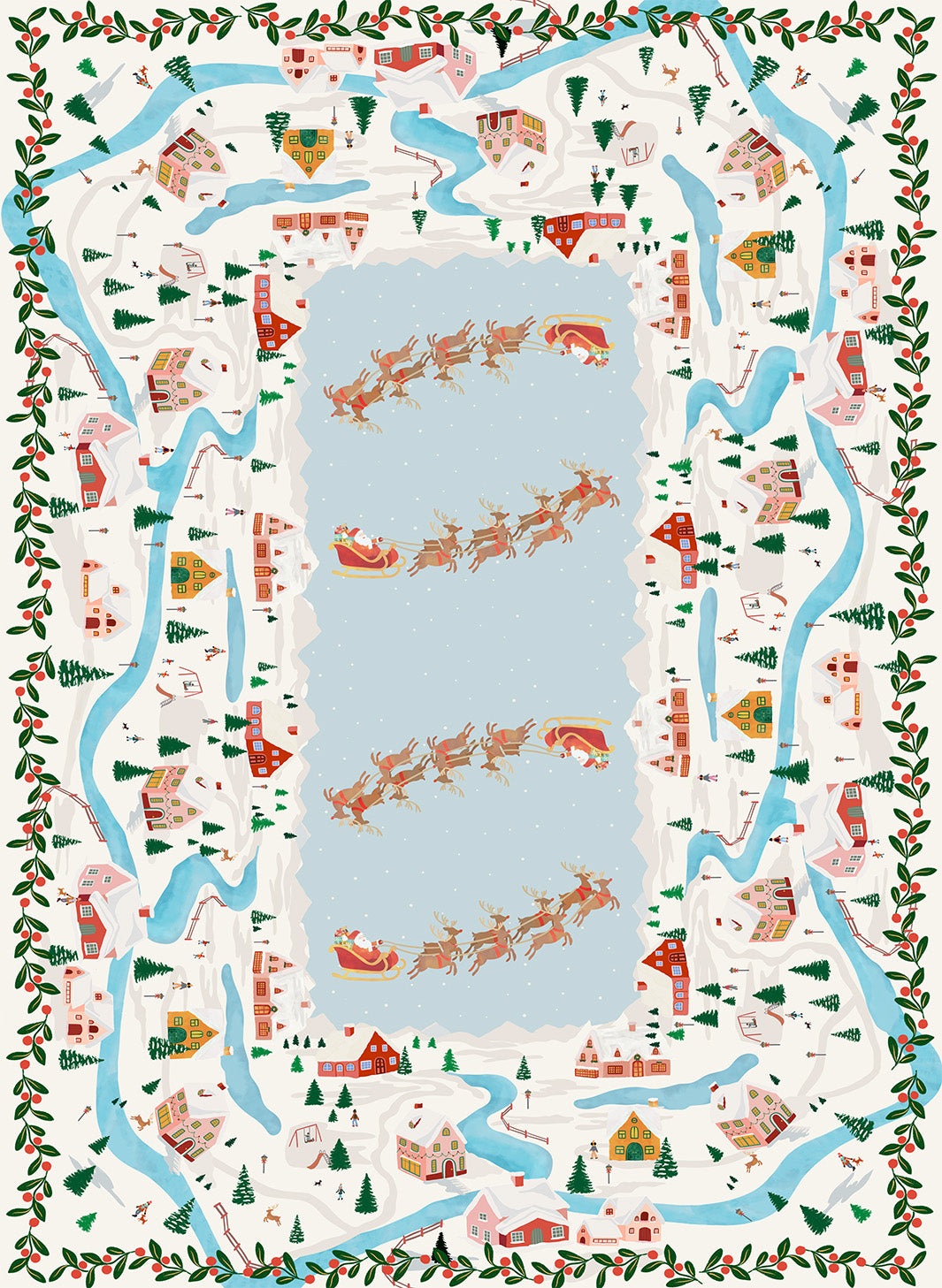Landscapes kitchen towel variant 1 in mixed linen, winter landscape print