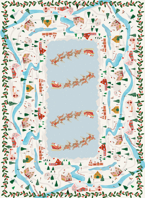 Landscapes kitchen towel variant 1 in mixed linen, winter landscape print
