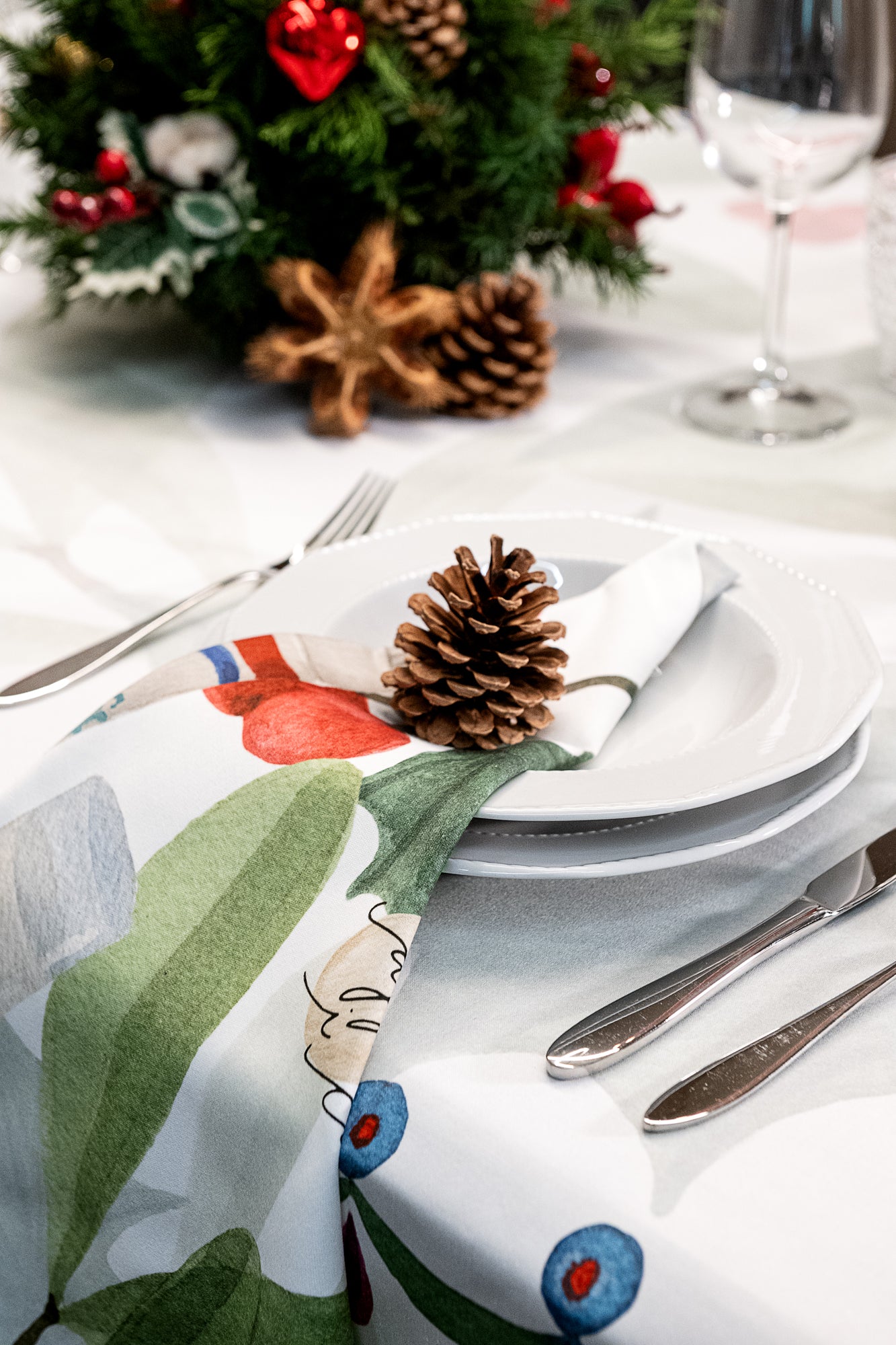 Set 4 Tovaglioli Satin «Menù di Natale» 100% Made in Italy