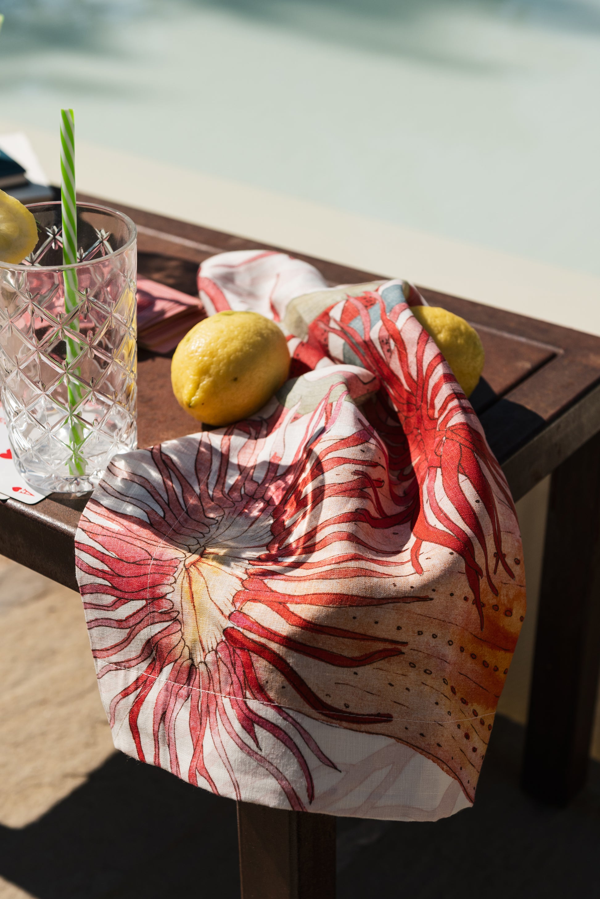 Kitchen Towels «Corals», Premium Quality Linen 100% Made in Italy - The Napking