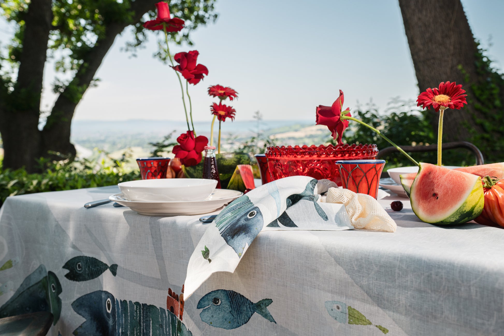 Tovaglia in lino «Oltremare», 100% Made in Italy