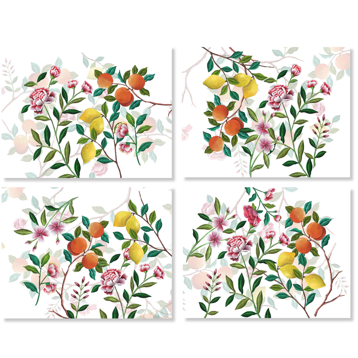 Lot de 4 sets de table Les Agrumes en lin de qualité supérieure