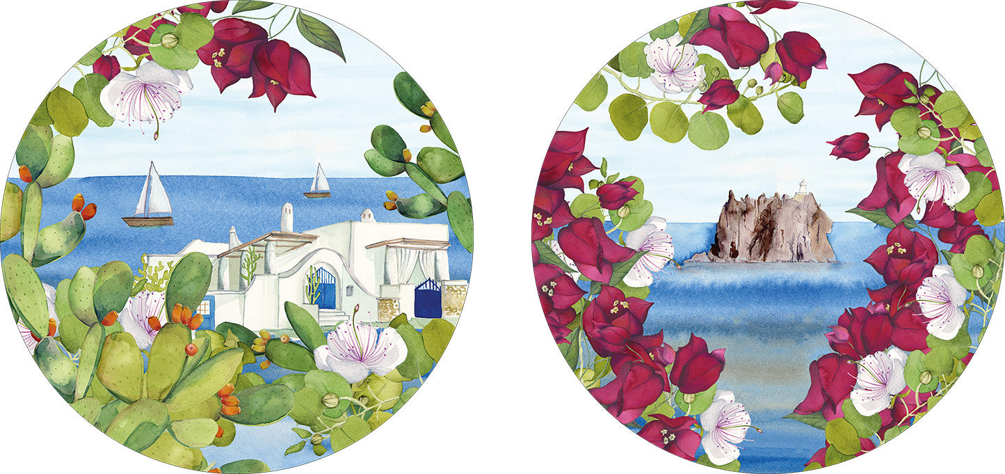 Set of 2 round hardboard placemats Lipari 100% Made in Italy