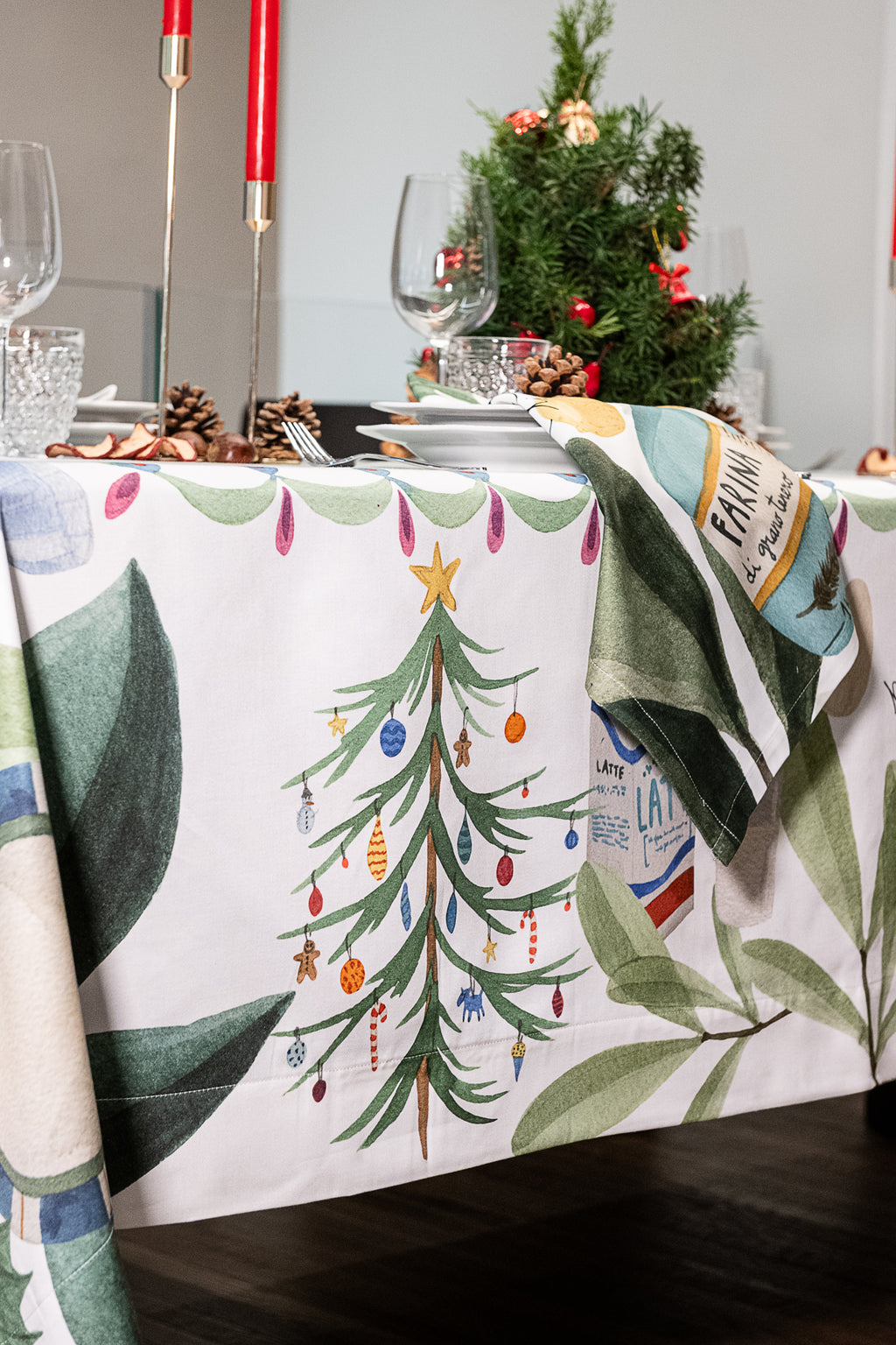 Tovaglia in Raso «Menù di Natale» 100% Made in Italy
