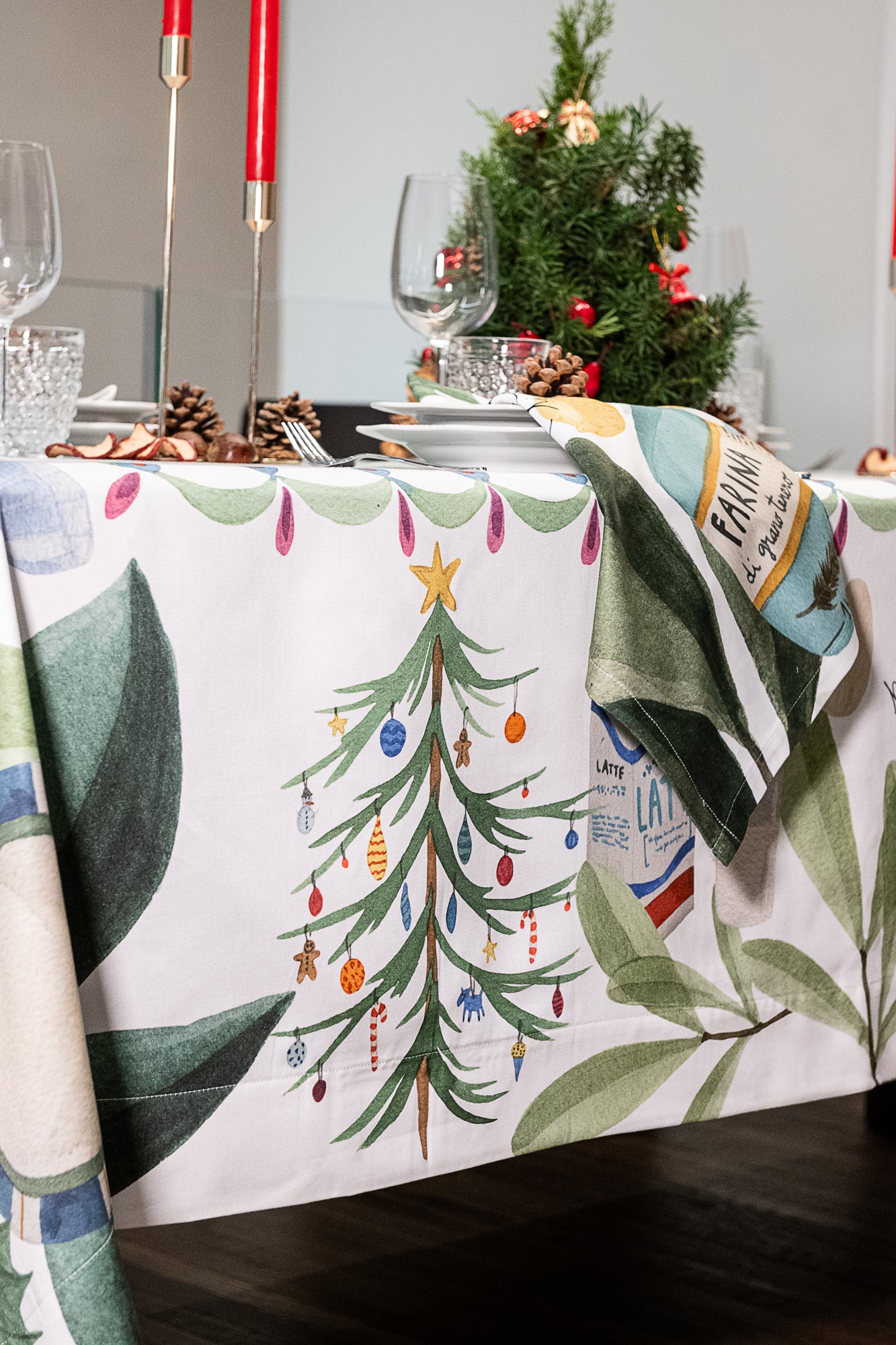 Tovaglia in Raso «Menù di Natale» 100% Made in Italy