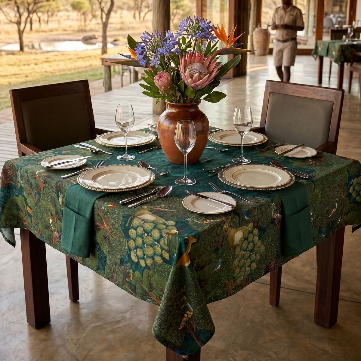 Madikwe tablecloth premium linen in 180x360 cm with digitally printed decorative design