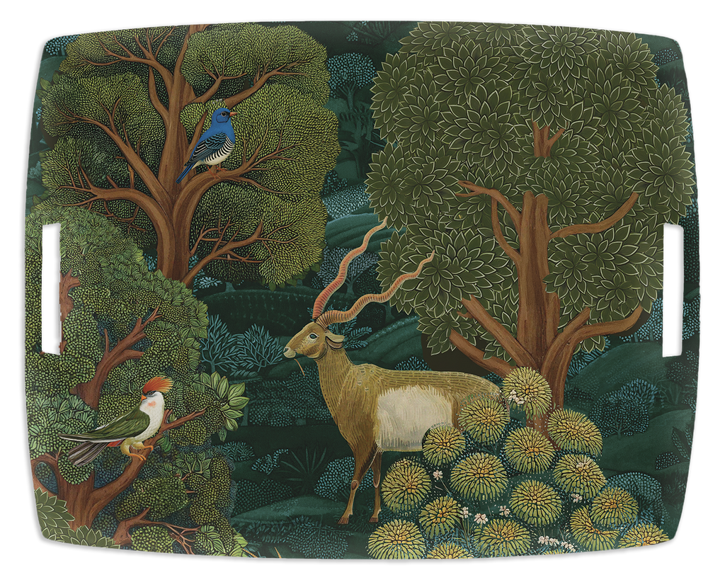 Madikwe large acrylic tray 54 x 43 cm with printed linen surface and warm illustrated motif
