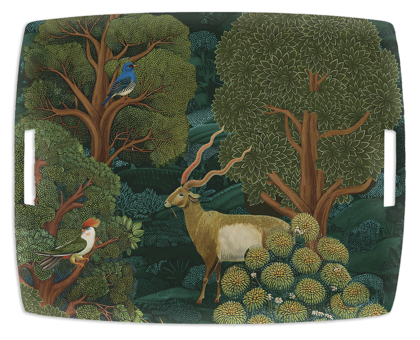 Madikwe large acrylic tray 54 x 43 cm with printed linen surface and warm illustrated motif