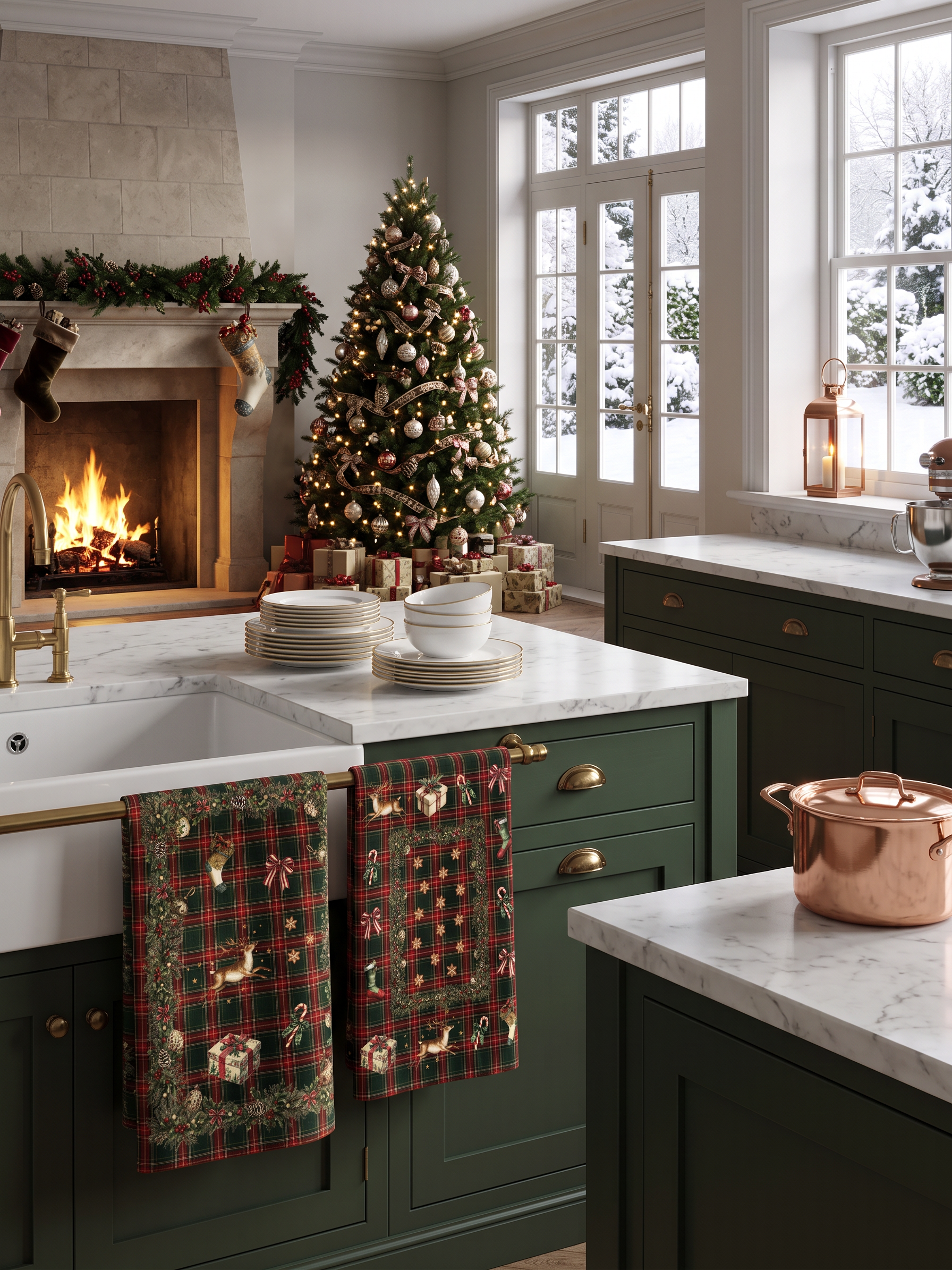 Merry Moments kitchen towels in Premium Linen with digitally printed design, image 2